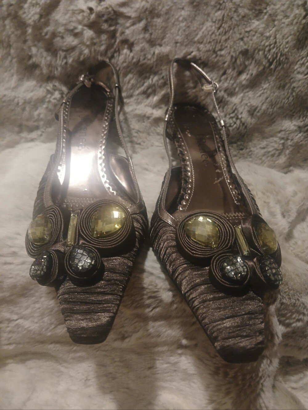 J.Renee Metallic Bronze Embellished Slingback Heels